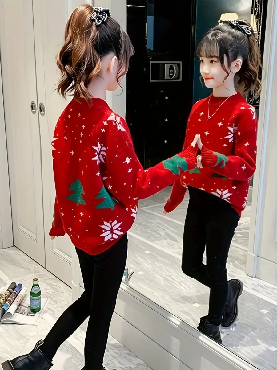 Pull de Noël enfant fille – motif renne en maille chaude style décontracté - Éclairage de qualité avec buttinette frais de port offerts