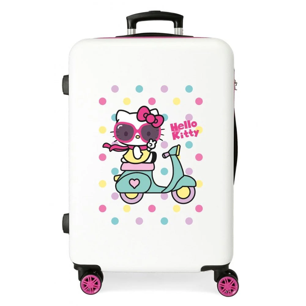 Maleta Mediana Girl Gang Hello Kitty cm Blanco Rosa Produits Outdoor Pensés Aventures Quotidien