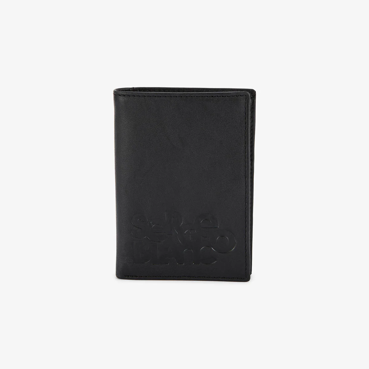 Portefeuille en cuir noir avec logo relief - E-shop mondial – Produits durables, modernes et accessibles partout - patch cuir logo e-shop produit