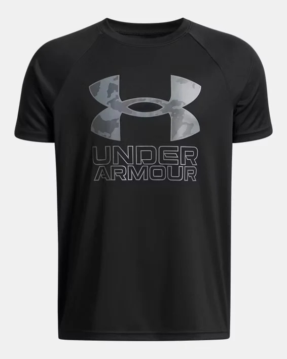 UA Tech Hybrid Print Boys' Short Sleeve Noir/Titan - 7 design à 14 ans - Saldi Straordinari – Offerte Speciali Disponibili Adesso