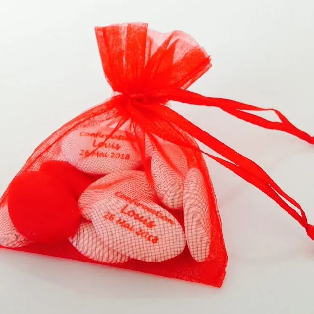 Sac diplôme à dragées organza – Rouge – Lot de 10 - ​Boulangerie-Pâtisserie | Pain au Levain & Viennoiseries