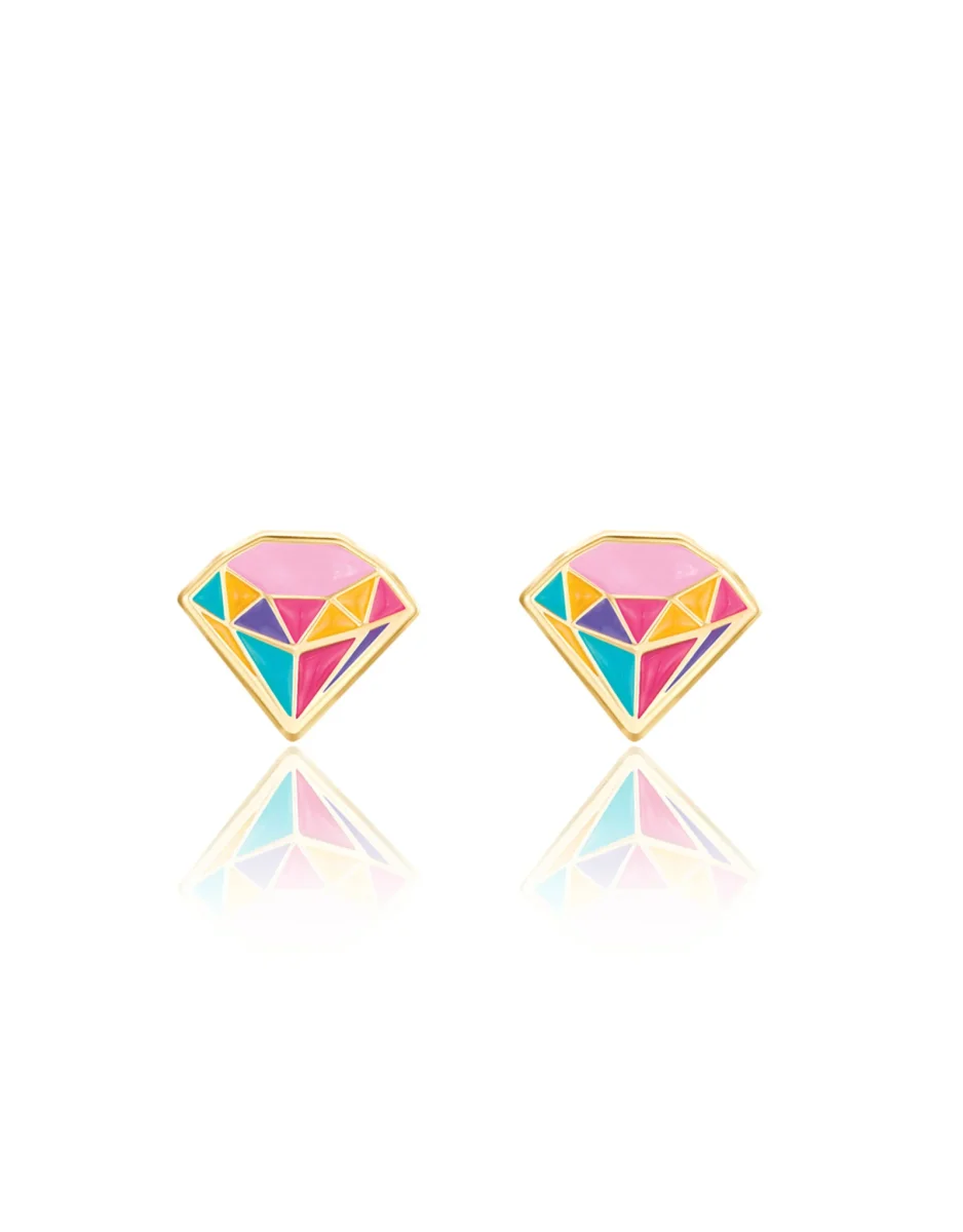 Boucles oreilles émail Diamant multicolore Girl Nation Boutique Maman Bébé Produits Essentiels Quotidien
