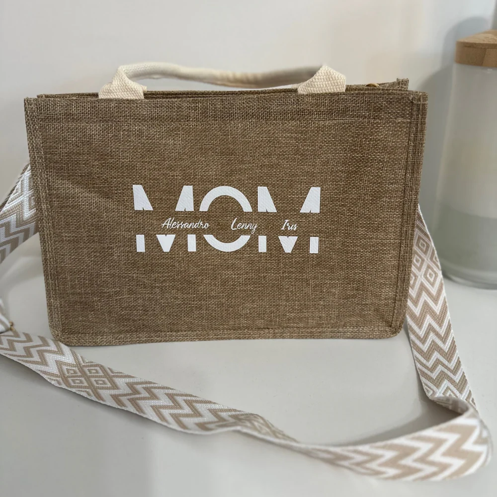 Sac toile jute MOM Boutique Maman Bébé Produits Essentiels Quotidien