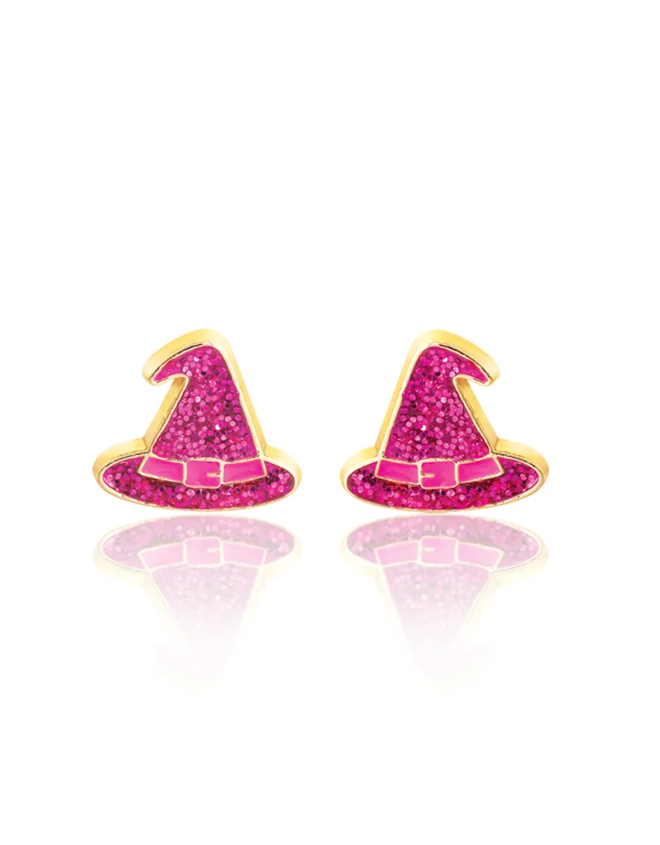 Boucles d'oreilles en émail - Chapeau de sorcière brillant - Girl Nation - Boutique Maman & Bébé – Produits Essentiels au Quotidien - oreilles sensibles boucle oreille émail chapeau sorcière nation amp bébé produit