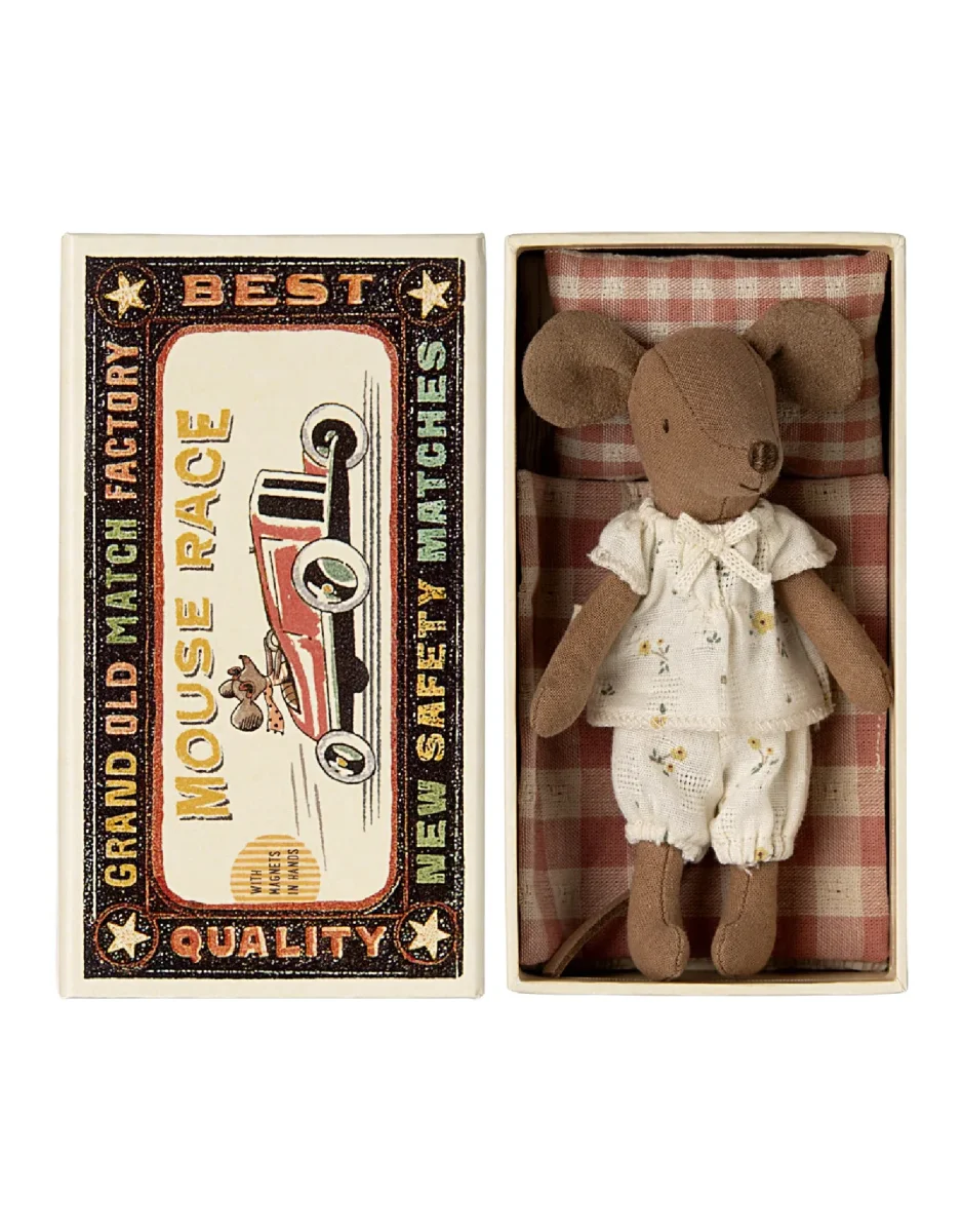 Grande soeur souris brune boîte allumettes Pyjamas blanc fleur jaune Maileg Boutique Maman Bébé Produits Essentiels Quotidien