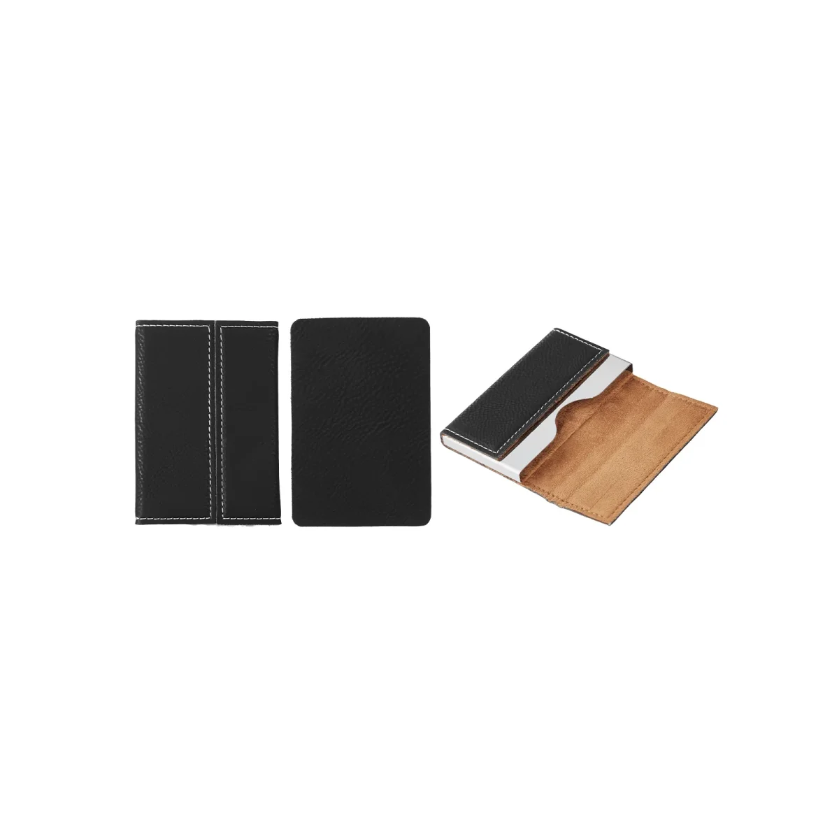Porte-cartes en cuir PU noir à argent gravable au laser (1 pièce) - E-shop mondial – Produits durables, modernes et accessibles partout - {'count': 1, 'name': 'mode'}