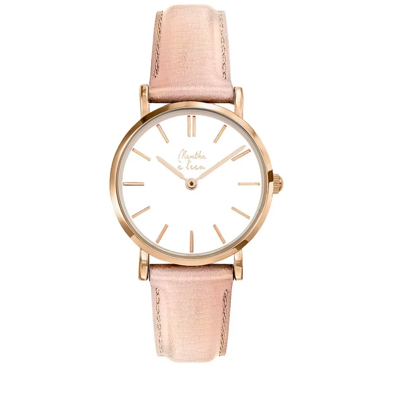 Montre Femme Véritable bracelet cuir rose gold blanc rose Vins Rouges Harmonieux Occasion