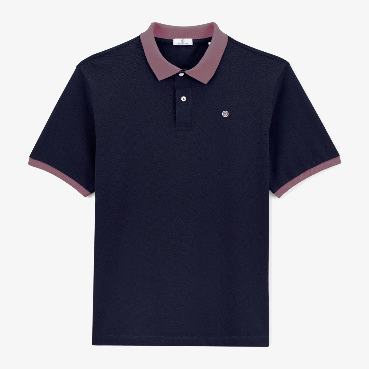 Polo piqué manches courtes en coton bleu navy col pourpre - E-shop mondial – Produits durables, modernes et accessibles partout - Polo homme