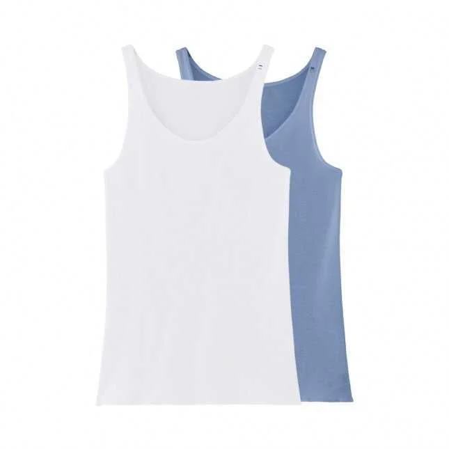 Lot De 2 Débardeurs Coton Bio – La Flâneuse – Blanc + Océan - Vins Rouges Harmonieux pour Chaque Occasion Débardeur fines bretelles turquoise largeur 33 cm longueur 45 cm Taille  unique Neuf - Vêtements