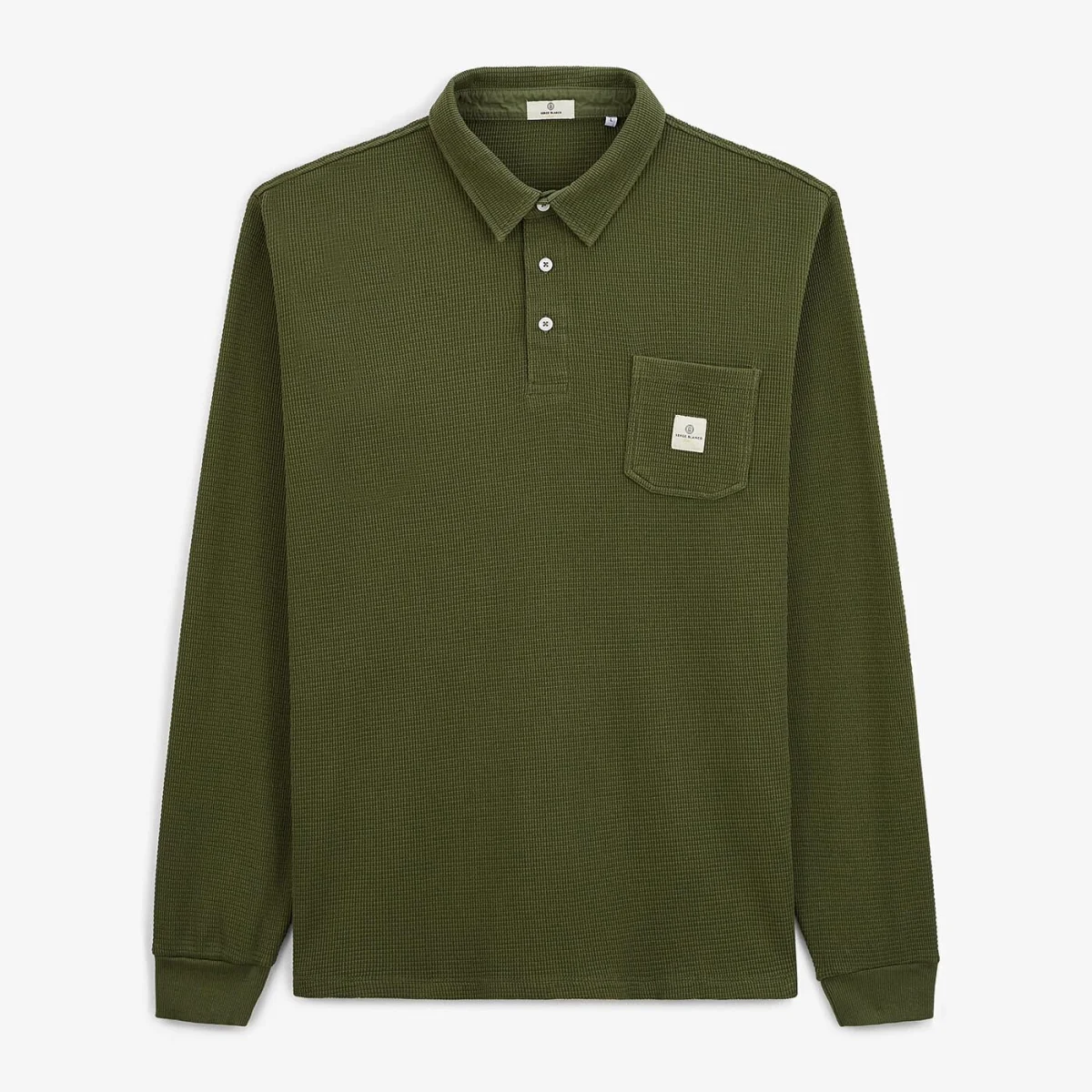 Polo manches longues Logano gaufré vert militaire - E-shop mondial – Produits durables, modernes et accessibles partout - benetton group polo manche e-shop produit
