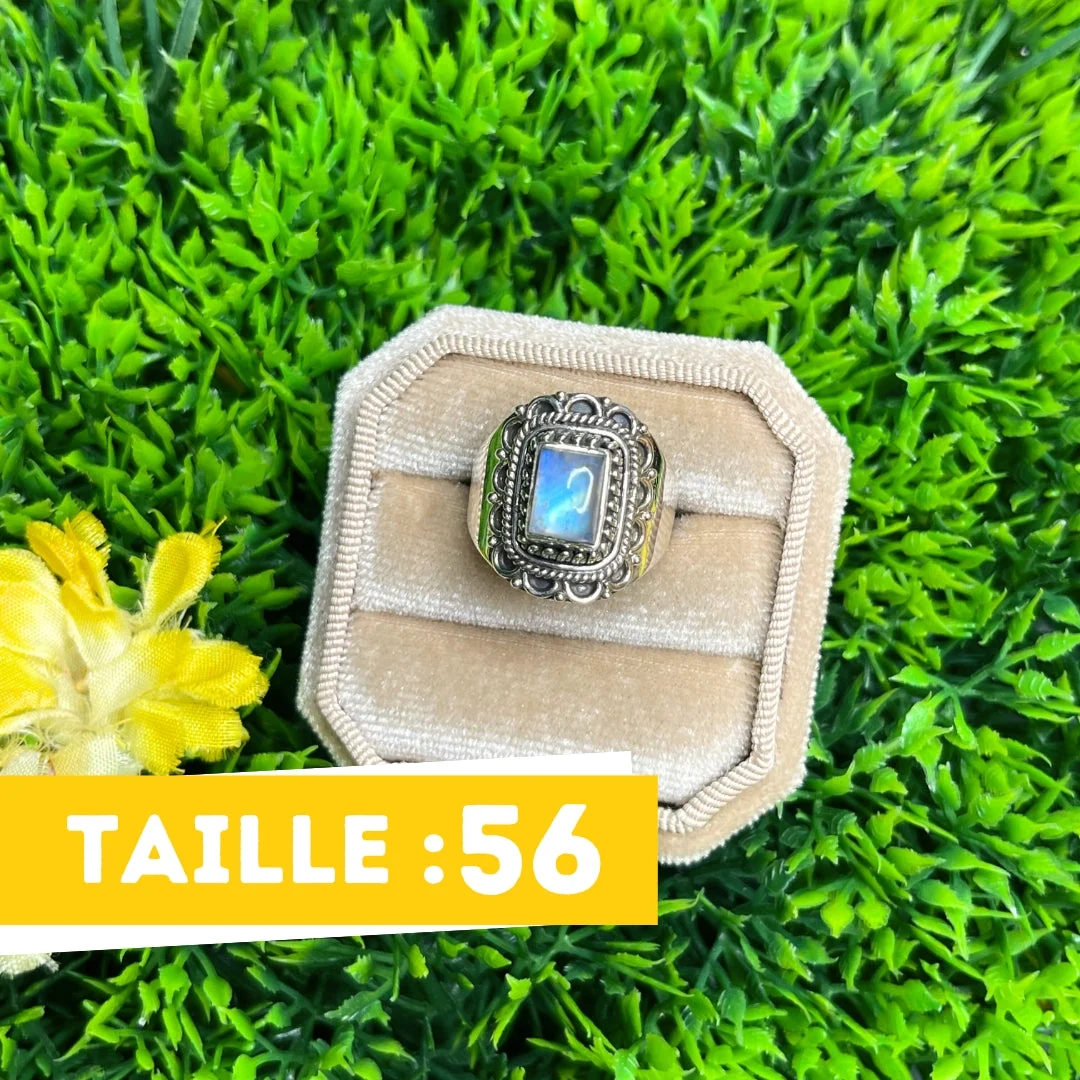 Bague Pierre de Lune Blue Fire #135 - Saldi Straordinari – Offerte Speciali Disponibili Adesso - Bague argent