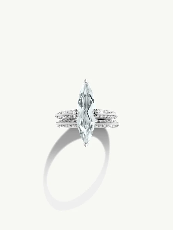 Marei Diamond Halo Marquise-Cut White Aquamarine Engagement Ring In Platinum - Saldi Straordinari – Offerte Speciali Disponibili Adesso - {'count': 1, 'name': 'Hexagon'}