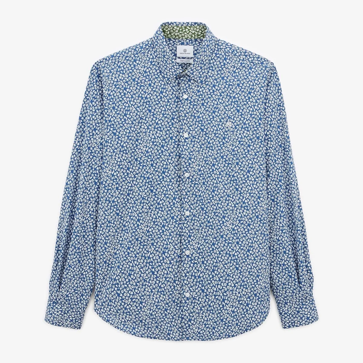 Chemise imprmé floral bleu océan à manches longues en coton - E-shop mondial – Produits durables, modernes et accessibles partout - Chemise blanche