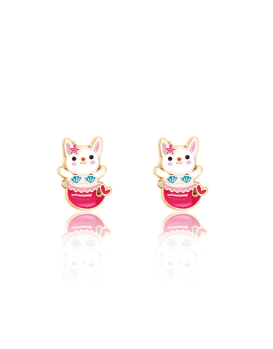 Boucles oreilles émail Lapin sirène rose Girl Nation Boutique Maman Bébé Produits Essentiels Quotidien