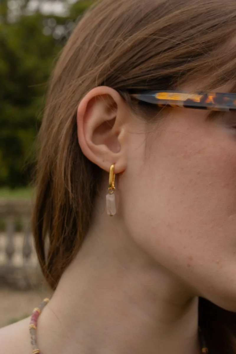 Boucles d'Oreilles Alicia quartz rose - Vins Rouges Harmonieux pour Chaque Occasion Chenoy - Perle de Wallonie