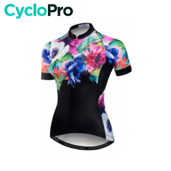 Maillot Vélo de Route Noir - Flowers+ - Tout pour Créer des Expériences Mémorables Libres en Extérieur