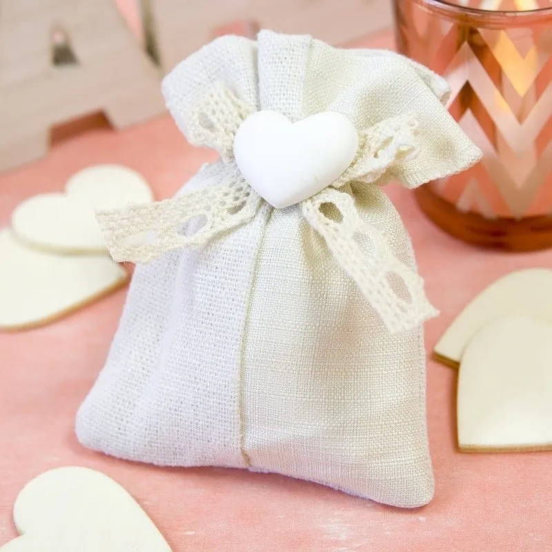 Sac à dragées ruban dentelle et coeur – Lot de 4 - ​Boulangerie-Pâtisserie | Pain au coeur Levain & Viennoiseries