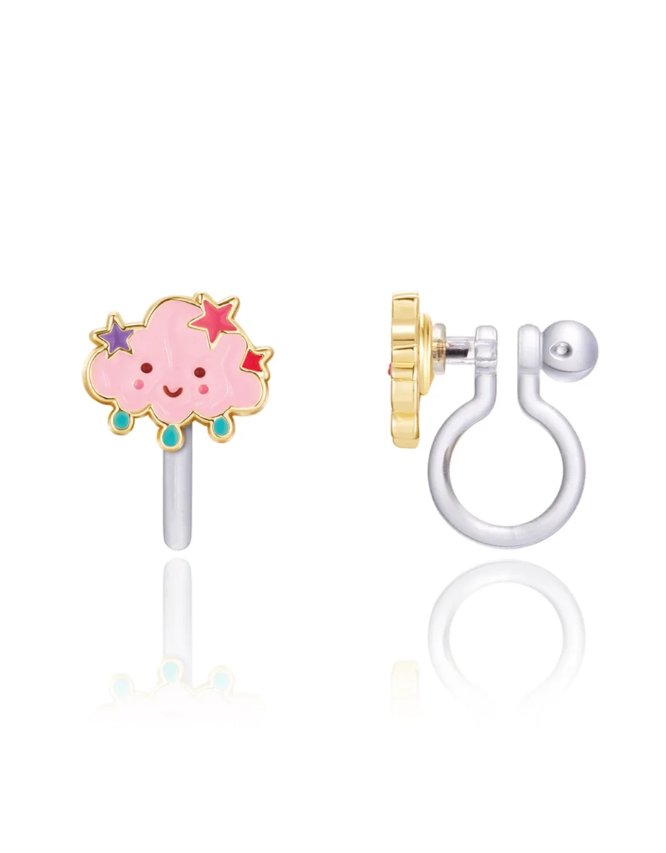 Boucles Lili d'oreilles à clip en émail - Nuage rose avec étoiles - Girl Nation - Boutique Maman & Bébé – Produits Essentiels au Quotidien