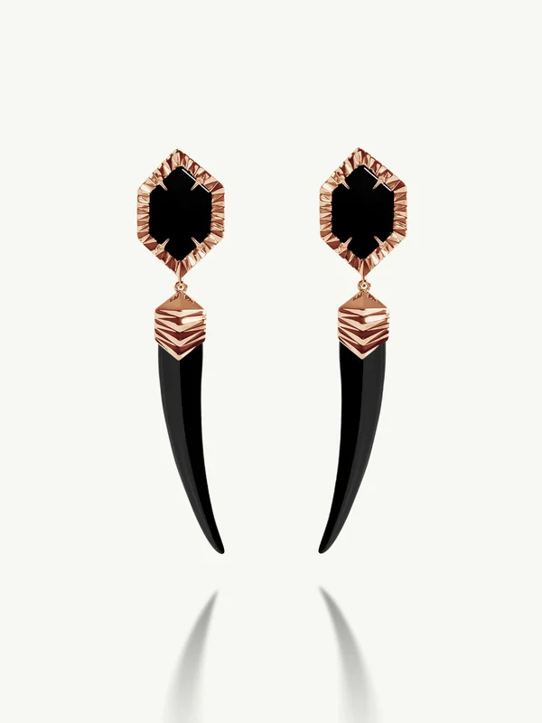 Alexandria Horn Talisman Drop Earrings With Black Onyx Agate In 18K Rose Gold - Saldi Straordinari songs – Offerte Speciali Disponibili Adesso