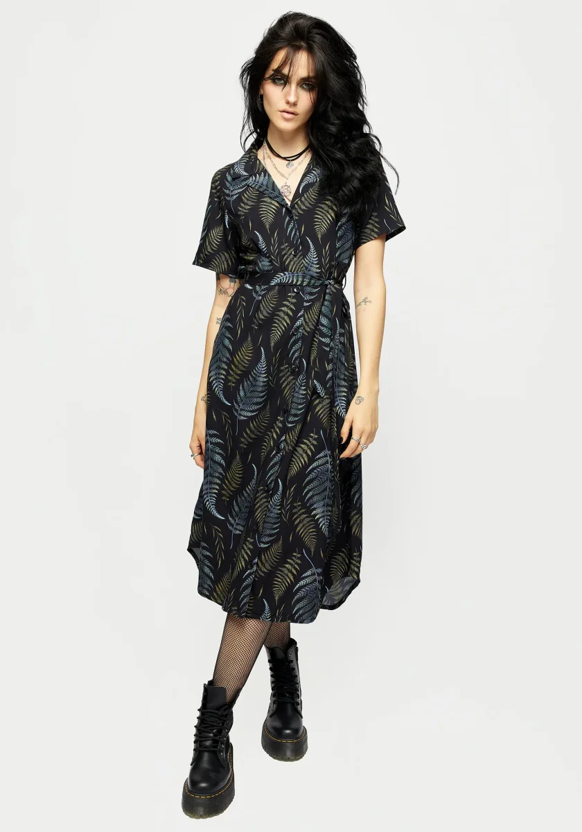 Frond Print Button Up Midi Shirt Dress - Escarpins & Stilettos élégants pour femme – Nouvelle collection tendance Escarpins à bride arrière en cuir verni avec boucle et talons aiguilles |  Up2Step