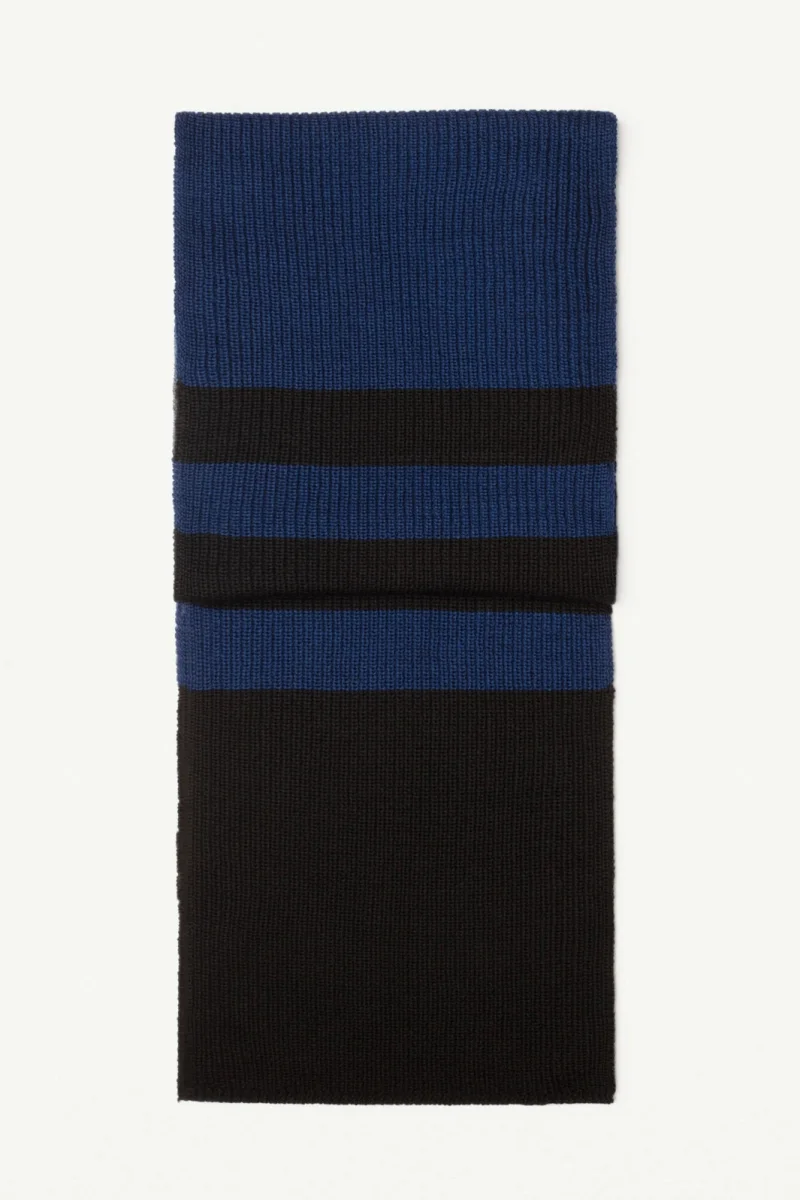 Echarpe Femme rayée laine Mérinos – Bleu / Noir - Vins Rouges Harmonieux pour Chaque Occasion Feutrine 100 % laine noire 84 g/m² | My Little Coupon