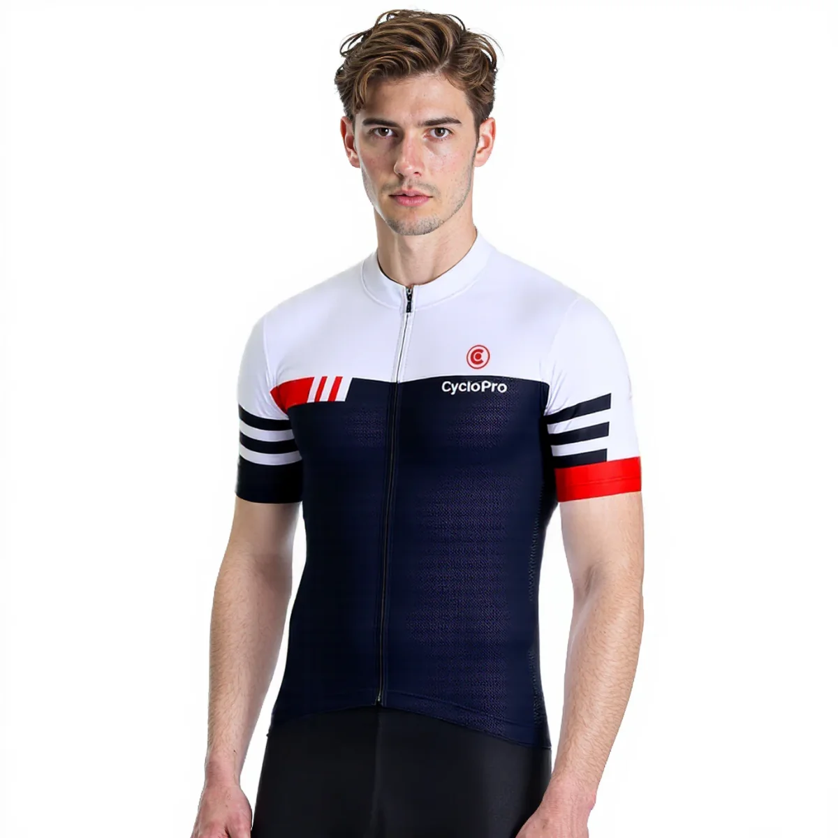 Maillot Cyclisme Route Blanche Rouge Pro+ Expériences Mémorables Extérieur