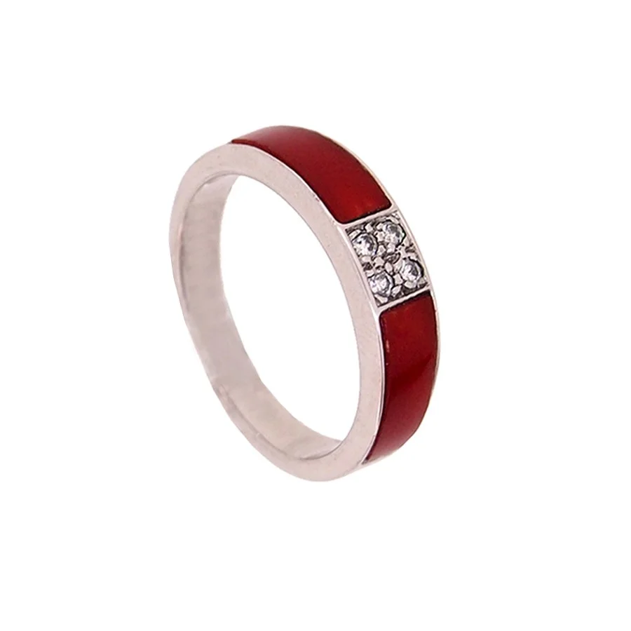 Bague en total or blanc, corail rouge et quatre diamants. - Saldi Straordinari – Offerte Speciali Disponibili Adesso