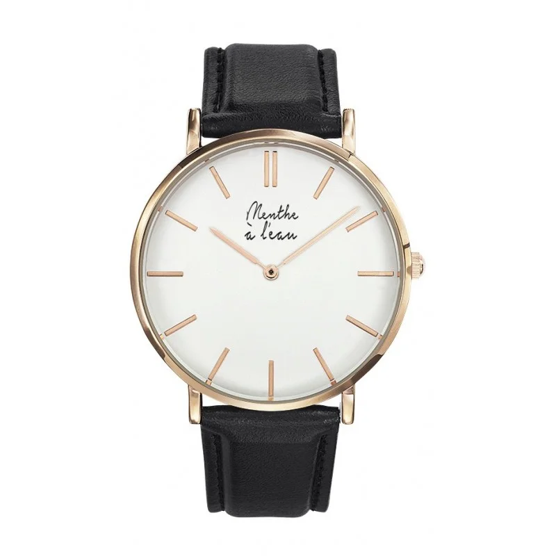 Montre Homme La Véritable bracelet cuir noir fond blanc rose dorée - Vins Rouges Harmonieux pour Chaque Occasion - {'count': 1, 'name': 'rectangulaire'}
