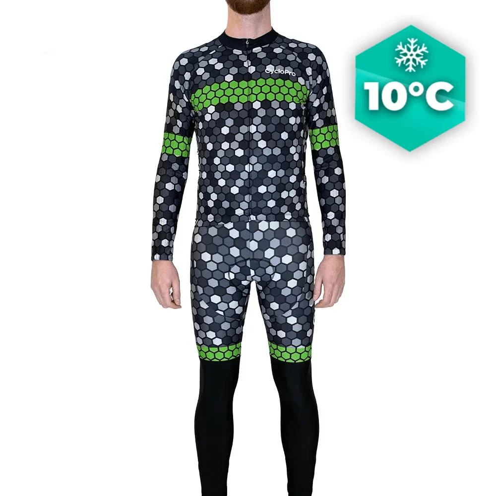 Tenue cycliste automne Verte Homme - Atmosphère+ - Tout pour Créer des Expériences Mémorables en Extérieur Veste et pantalon de survêtement en polyester et nylon imperméable,  réfléchissant, avec fermeture éclair pour hommes