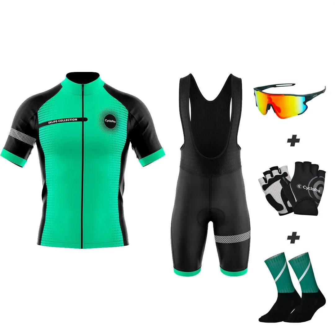 Pack Été Complet Turquoise Aperol Eklïps - Tenue Cycliste + Mitaines + Chaussettes + Lunettes - Tout pour Créer des Expériences Mémorables en Extérieur