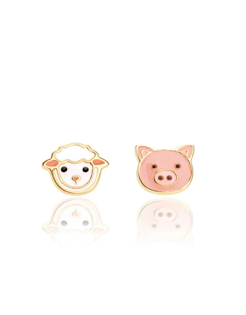 Boucles oreilles émail Duo cochon mouton Girl Nation Boutique Maman Bébé Produits Essentiels Quotidien