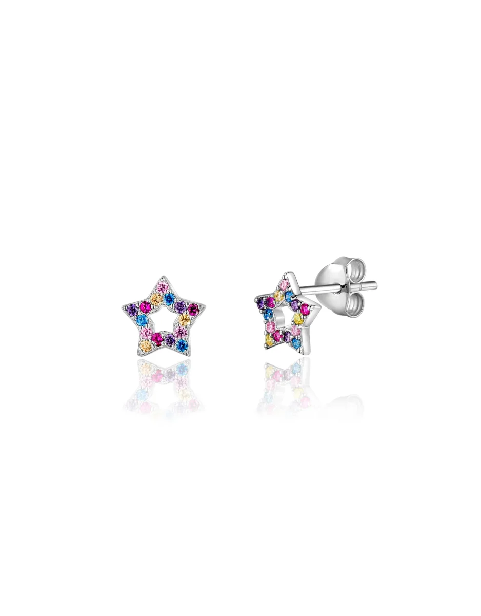 Boucles oreilles argent Étoiles Multicolores Girl Nation Boutique Maman Bébé Produits Essentiels Quotidien