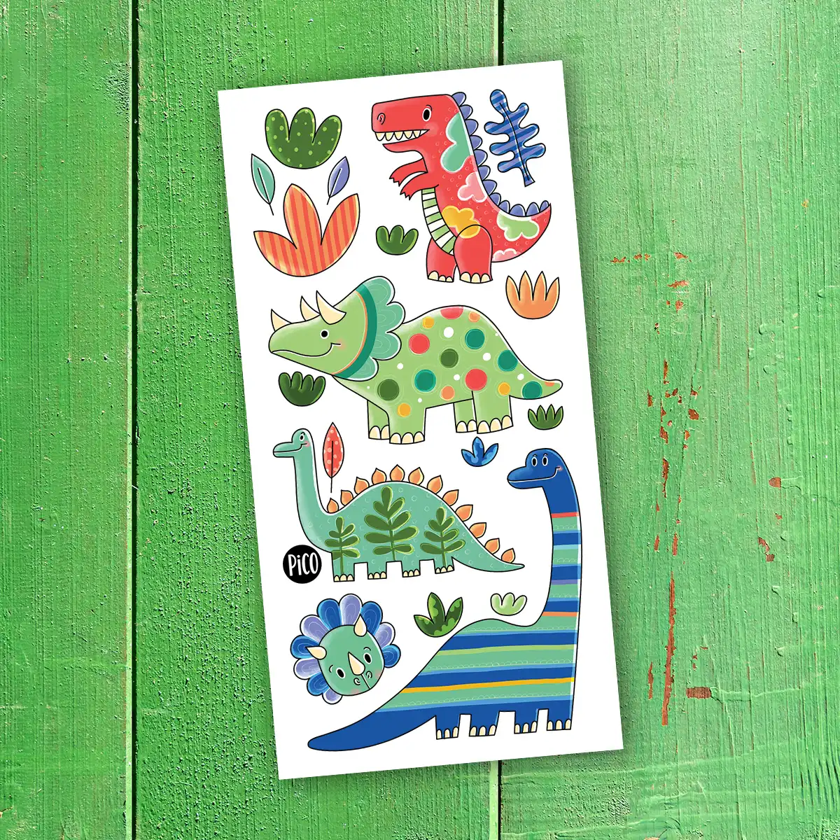 Pico Tatouage - Dinos Colorés || Pico Tatouage - Colorful Dinosaurs - Boutique Bébé en Ligne : Soins, Jouets et Articles Maison Tatouages Dino Club orange - Djeco