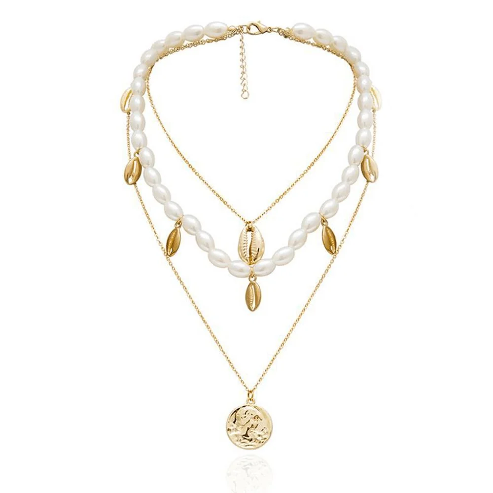 Collier Coquillage Médaillon Majolie Doré Blanc - Saldi Straordinari – Offerte Speciali Disponibili Adesso