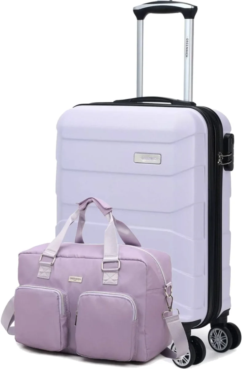 SET DE GREENWICH MALETA DE CABINA EXTENSIBLE BUDAPEST Y BOLSA DE VIAJE BUFON Lila - Des Produits Outdoor Pensés espacio pour Vos Aventures au Quotidien