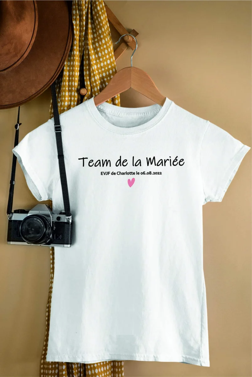 Tee shirt 8220;Team mariée” rose Vins Rouges Harmonieux Occasion