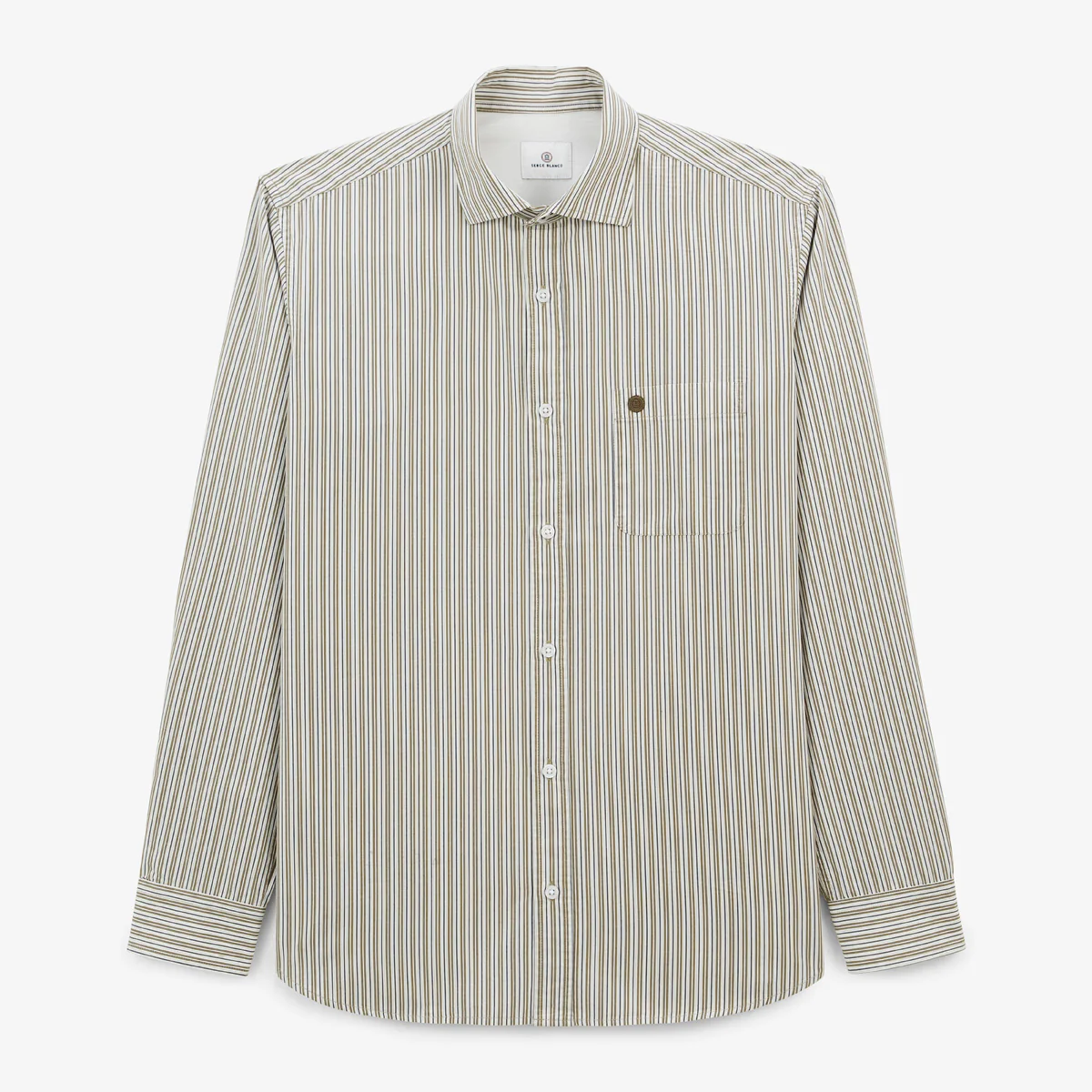 Chemise longues coton rayures vert militaire Charles E-shop mondial Produits durables modernes accessibles