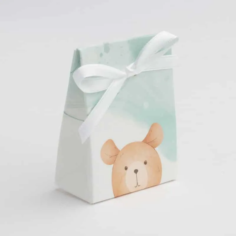 Contenant à dragées Ourson – Mini Pochon -Vert d’eau – Lot de 10 - ​Boulangerie-Pâtisserie | Pain au Levain patisseries & Viennoiseries