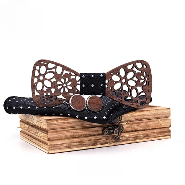 Nœud papillon bois floral noir Saldi Straordinari Offerte Speciali Disponibili Adesso