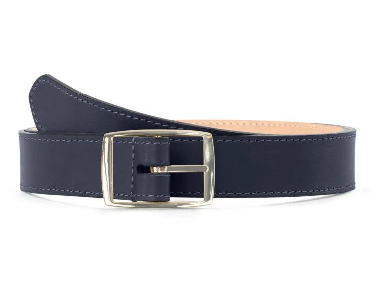 Ceinture premium cuir chic bleu marine, boucle rectangulaire, moderne, dorée – 30mm – 5118 Choisir CT081 - Vins Rouges Harmonieux pour Chaque Occasion