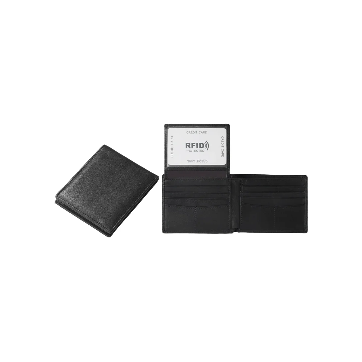 Portefeuille bifold en cuir noir avec protection RFID - E-shop mondial – Produits durables, modernes et accessibles partout - comerco cuir protection e-shop produit
