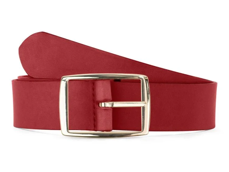 Ceinture cuir rouge, boucle rectangulaire, moderne, dorée – 35mm – 4120 Choisir - Vins Rouges Harmonieux pour Chaque Occasion - {'count': 1, 'name': 'Amisy'}